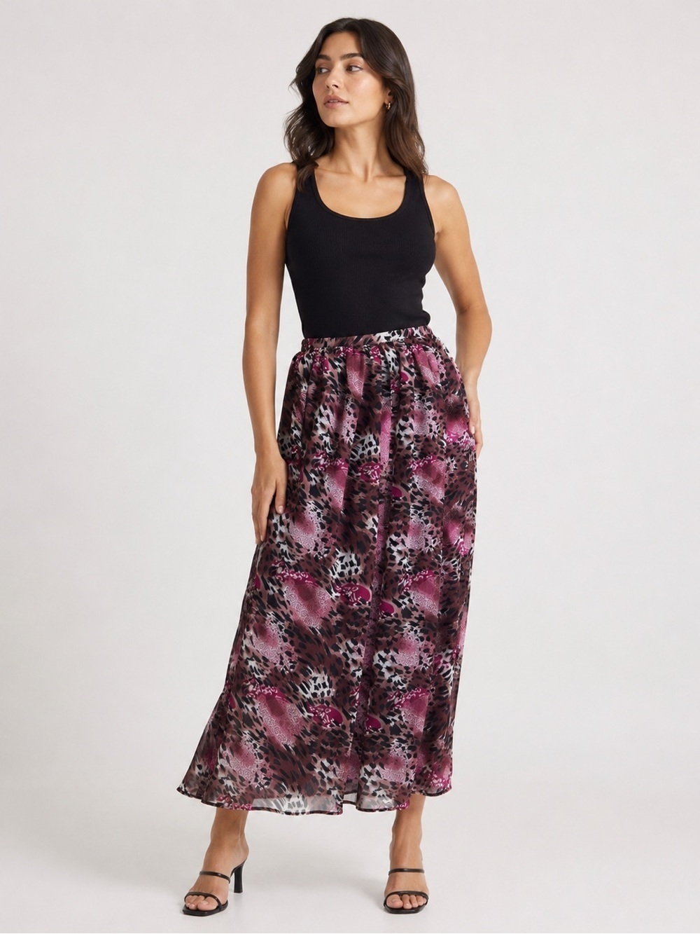 🟢 5 for $25 🟢 Pink Animal-Print Maxi Skirt Glam Rock Chic Boho Indie Size Small
